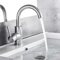 Auralum Wasserhahn Bad, 360° Drehbar Armaturen Waschbecken Bad, Einhebelmischer Mischbatterie Badarmatur Für Waschbecken - Chrom (50CM Schlauch)