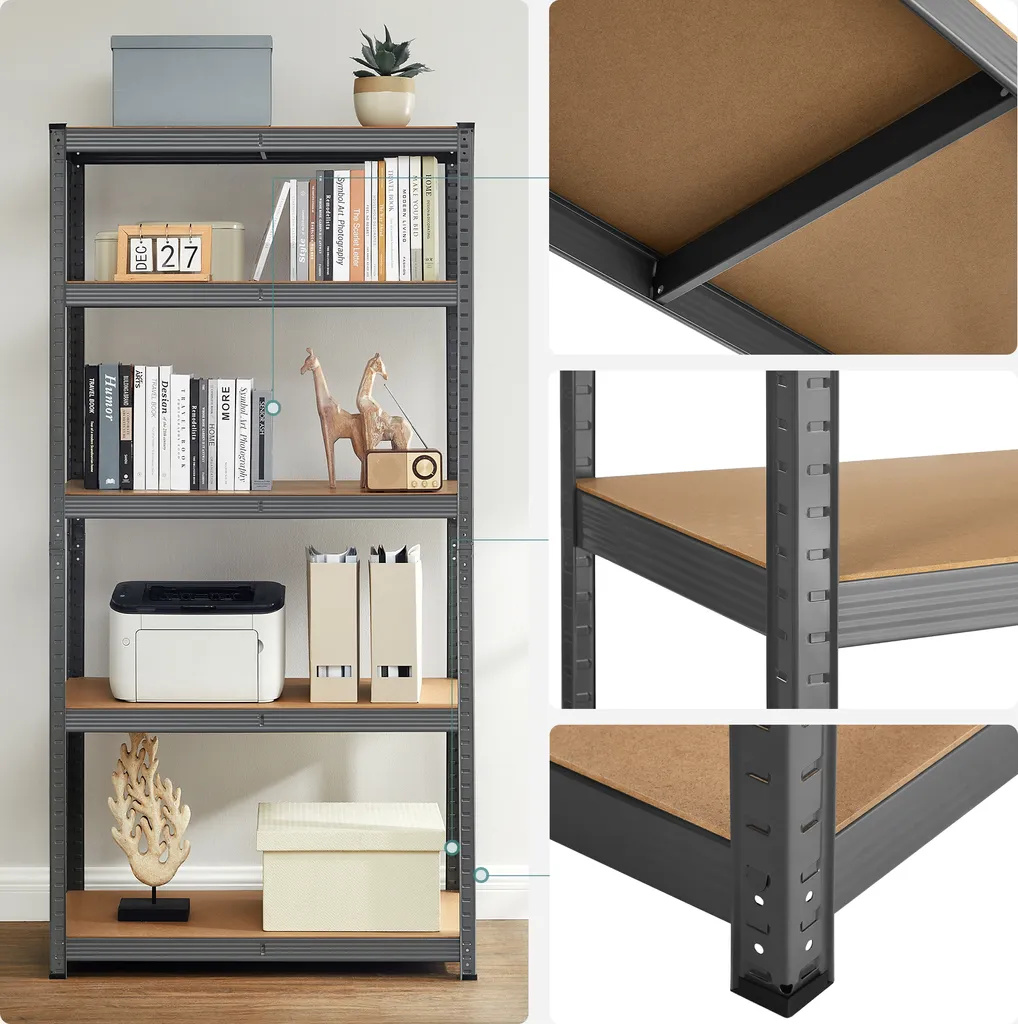 SONGMICS Schwerlastregale, 2er Set, Kellerregale, Lagerregale, 180 X 90 X 40 Cm, Steckregale, Jeweils Bis 875 Kg Belastbar Und 5 Verstellbare Ablagen, Verstärktes Stahlgestell, Grau GLR040G02 7 SONGMICS Schwerlastregale, 2er Set, Kellerregale, Lagerregale, 180 X 90 X 40 Cm, Steckregale, Jeweils Bis 875 Kg Belastbar Und 5 Verstellbare Ablagen, Verstärktes Stahlgestell, Grau GLR040G02 – Bild 5