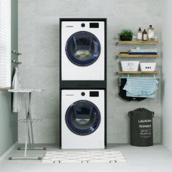 Roomart - Waschmaschinenschrank Für Trockner & Waschmaschine - Mit Ausziehbrett - Weiß - Schwarz Eiche: Weiß / + Ohne Klappschrank -Vidailo Verkaufe 3f44f8a0271b0ff494efeb43eb21b705