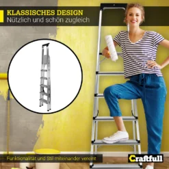 Craftfull Stehleiter CF-133B - Klappleiter - Aluminium Haushaltsleiter - Ablagefläche - Gummierte Standfüße - Mehrzweckleiter - 6 Stufen -Vidailo Verkaufe 3fcd98e5d5e0c161bb76cf1cef65acc6