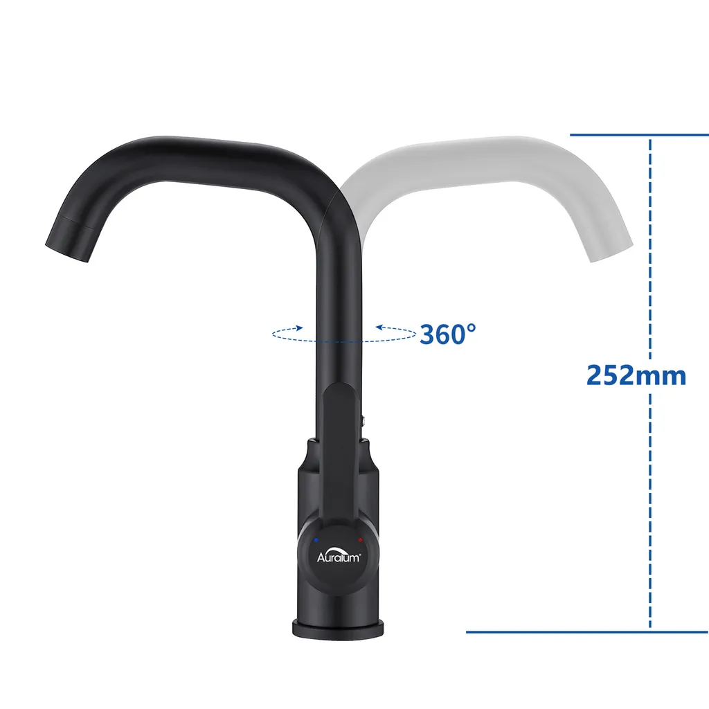 Auralum 360° Drehbar Armatur Für Küche Und Waschbeken, Badarmatur Einhebel-Waschtischmischer, Schwarz 5 Auralum 360° Drehbar Armatur Für Küche Und Waschbeken, Badarmatur Einhebel-Waschtischmischer, Schwarz – Bild 3