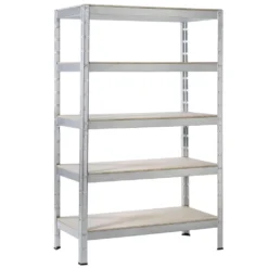 SCHULTE Regalwelt Schwerlastregal Mit 5 Holzböden, 150x90x30 Cm (HxBxT), Traglast Pro Ebene Ca. 75 Kg, Verzinkt, Lagerregal, Kellerregal, Werkstattregal, Steckregal