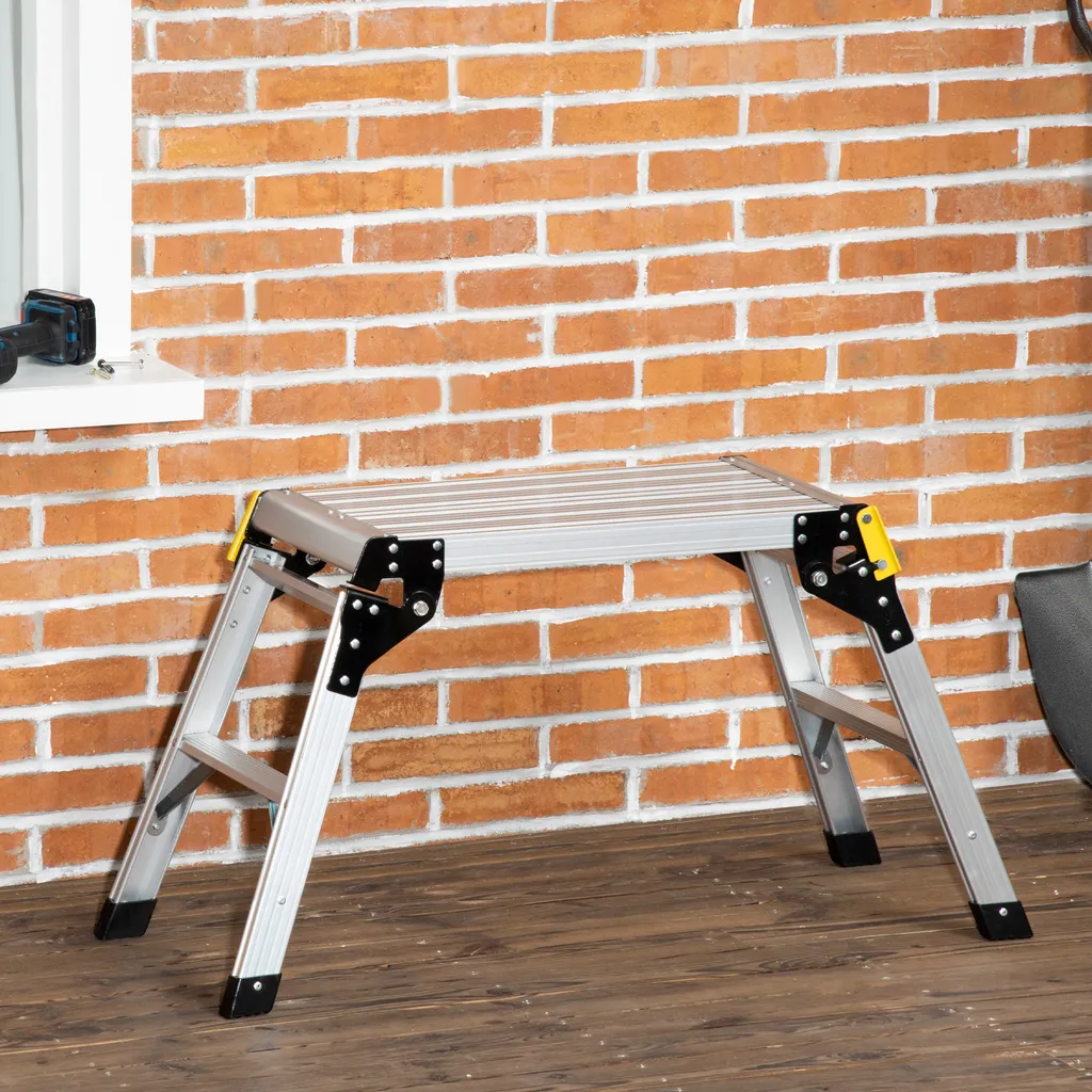 DURHAND Werkbank Klappstufen Klappbare Arbeitsplattform Rutschfester Werktisch Mit Sicherheitsriegel Bis 150 KG Aluminiumlegierung Stahl Silber 94 X 38,5 X 48cm 4 DURHAND Werkbank Klappstufen Klappbare Arbeitsplattform Rutschfester Werktisch Mit Sicherheitsriegel Bis 150 KG Aluminiumlegierung Stahl Silber 94 X 38,5 X 48cm – Bild 2