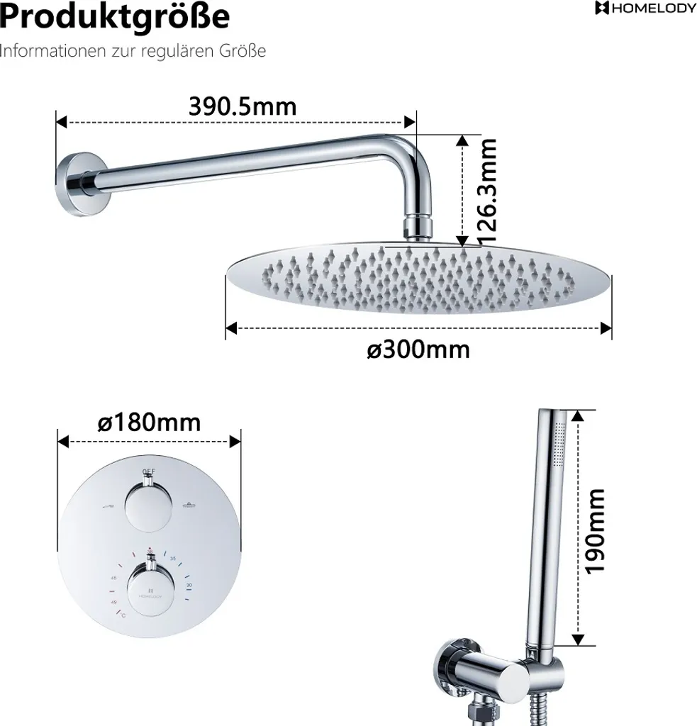 HOMELODY Regendusche Duschsystem Mit Thermostat Unterputz Duscharmatur Rund, Duschamaturenset Chrom Duschset Dusche 12 Zoll Kopfbrause, Anti-Verbrühungs-Duschsystem 12 HOMELODY Regendusche Duschsystem Mit Thermostat Unterputz Duscharmatur Rund, Duschamaturenset Chrom Duschset Dusche 12 Zoll Kopfbrause, Anti-Verbrühungs-Duschsystem – Bild 10
