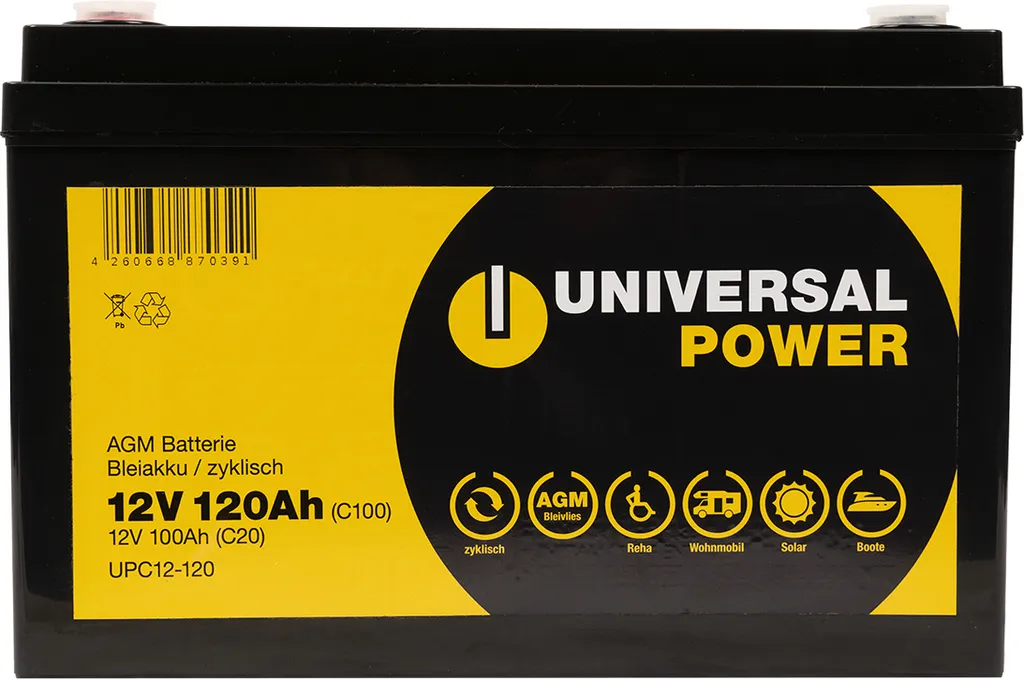 Universal Power AGM UPC12-120 12V 120Ah Wohnmobilbatterie Wartungsfrei 7 Universal Power AGM UPC12-120 12V 120Ah Wohnmobilbatterie Wartungsfrei – Bild 5