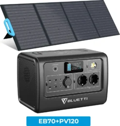 POWEROAK BLUETTI EB70 1000W (Peak 1400W) Gray Solarspeicher Mit SP120 120W Solar Panel 716Wh Solar Generator Stromerzeuger Für Stromausfall Zu Hause, Outdoor-Reisen, Nothilfe, Wohnwagen, Kombi Und Angeln.