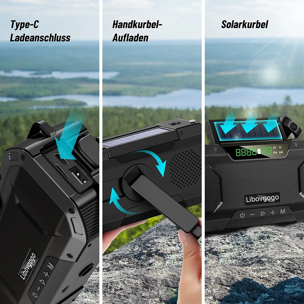 Kurbelradio Tragbares Solarradio Notfall-AM-FM-Radio Mit USB-Telefonladefunktion, LED-Taschenlampe Und 5000-mAh-Akku Für Outdoor-Camping,blau 7 Kurbelradio Tragbares Solarradio Notfall-AM-FM-Radio Mit USB-Telefonladefunktion, LED-Taschenlampe Und 5000-mAh-Akku Für Outdoor-Camping,blau – Bild 5