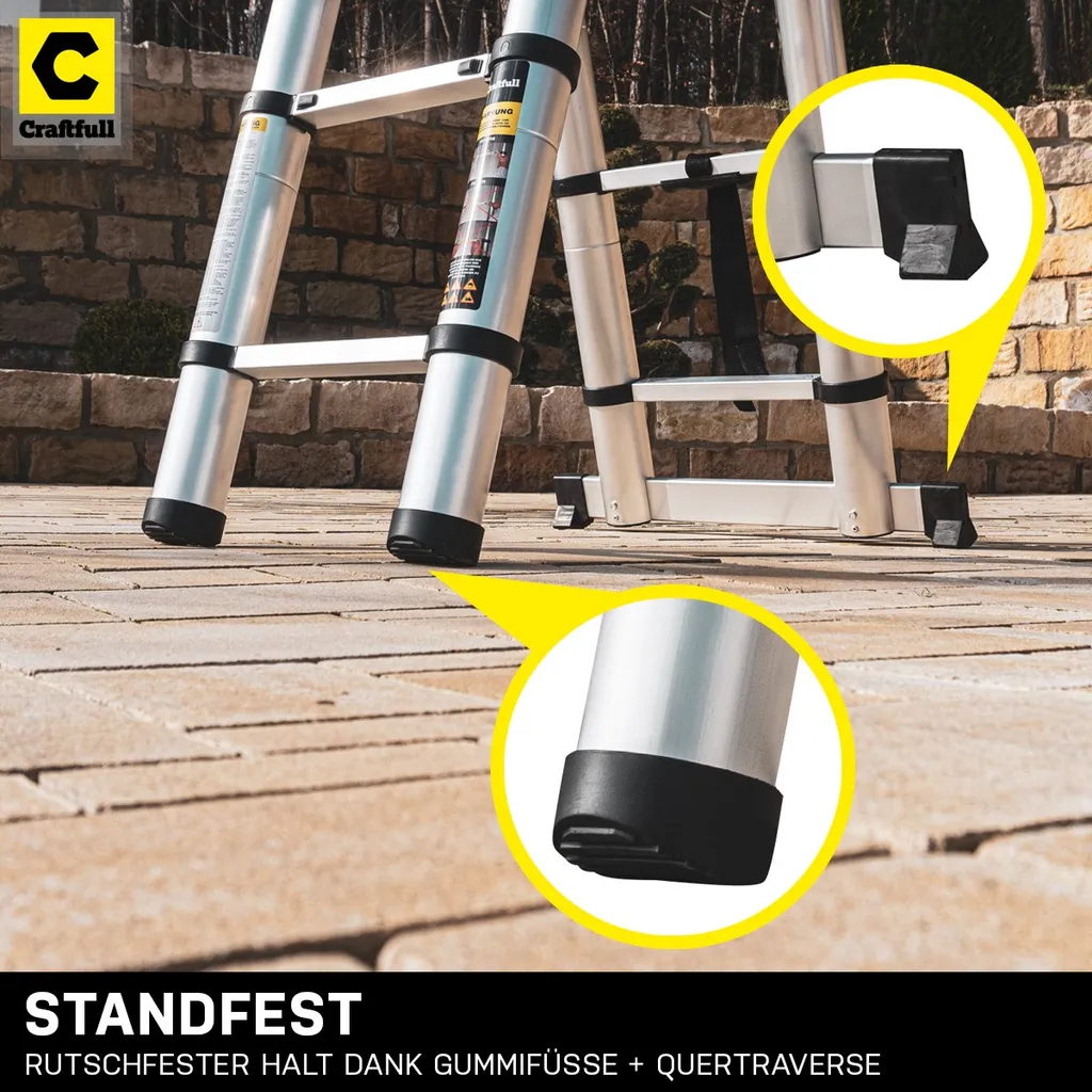 Craftfull Klapp-Teleskopleiter CF-102A - Aluminium - Klappleiter Und Anlegeleiter - Inkl. Tragetasche - Stehleiter - Mehrzweckleiter - 2 X 2.8 Meter (Total 5.6 M) 10 Craftfull Klapp-Teleskopleiter CF-102A - Aluminium - Klappleiter Und Anlegeleiter - Inkl. Tragetasche - Stehleiter - Mehrzweckleiter - 2 X 2.8 Meter (Total 5.6 M) – Bild 8
