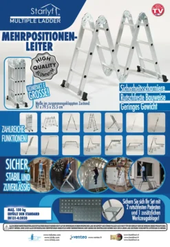 Starlyf® Starlyf Multiple Ladder 12 In 1 - Mehrzweckleiter, Leiter Aus Aluminium, Klappbar, Multifunktional, Rutschfest, Maximale Traglast 150 Kg - Aus Der TV Werbung -Vidailo Verkaufe 49cbc65eaabe593d0184fddd8648d30b