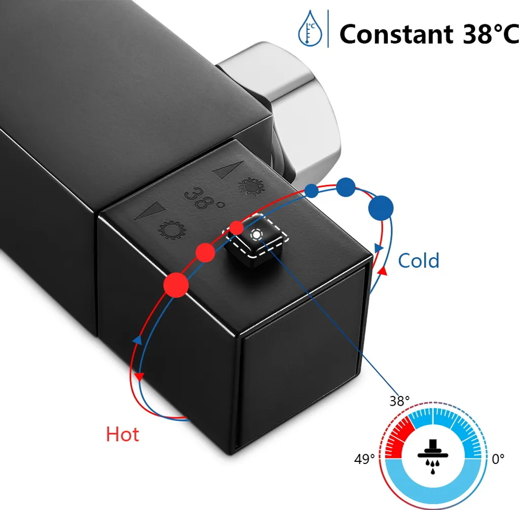 Auralum Duschsystem Mit Thermostat, Duschset Mit 10 Zoll Quadratischer Regendusche, Handbrause, Verstellbarer Duschstange, Schwarz 7 Auralum Duschsystem Mit Thermostat, Duschset Mit 10 Zoll Quadratischer Regendusche, Handbrause, Verstellbarer Duschstange, Schwarz – Bild 5