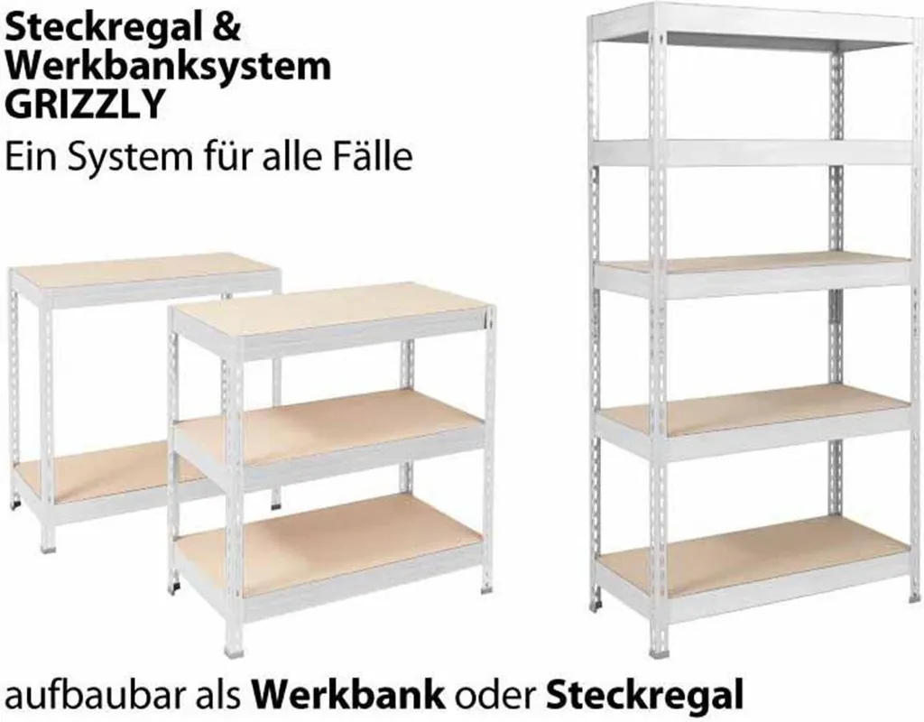 Schwerlastregal Steckregal Grizzly Riesenauswahl Weiß Höhe: 220 Cm Breite: 90 Cm Tiefe: 45 Cm 4 Schwerlastregal Steckregal Grizzly Riesenauswahl Weiß Höhe: 220 Cm Breite: 90 Cm Tiefe: 45 Cm – Bild 2