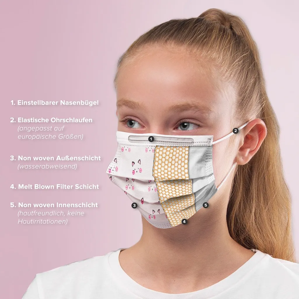 Medizinische Mundschutz Für Kinder -Maske Typ IIR, OP-Masken Kätzchen Weiß, Hergestellt In Deutschland - 50 Stück 13 Medizinische Mundschutz Für Kinder -Maske Typ IIR, OP-Masken Kätzchen Weiß, Hergestellt In Deutschland - 50 Stück – Bild 11