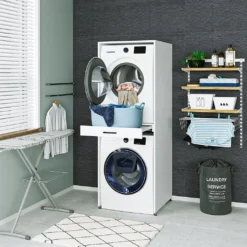 Roomart - Waschmaschinenschrank Für Trockner & Waschmaschine - Mit Ausziehbrett - Weiß - Schwarz Eiche: Weiß / + Ohne Klappschrank -Vidailo Verkaufe 4b48e52983766d888900848d4858c340