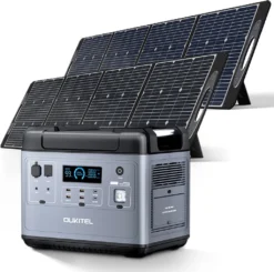 OUKITEL P2001E 2000W (4000W Peak) Stromerzeuger Power Station Mit 2pcs 200W Solarpanel PV200, 2000Wh Solargenerator 625000mAh Mobiler Stromspeicher Power Station, Sicheres LiFePO4-Batterie PD100W QC3.0 Solar Generator Für Notstrom Camping Wohnmobile Zu Hause