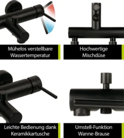 'aquaSu® Wannenarmatur In Schwarz Lago 2.0 | Badewannenarmatur Mit Umsteller | Einhebelmischer Wanne Mit Stickgriff | Keramikkartusche Mit Wassersparfunktion | Messing | Brauseanschluss 1/2 | 78386 6 -Vidailo Verkaufe 4ec4b33af718d0a3e8272f84545c4b4d