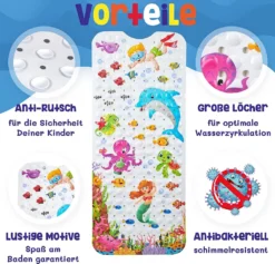 Delluxia Badewannenmatte Kinder Rutschfest Mit Aufhängung I Geruchsfrei Und BPA Frei I 100x40cm Bunt I Antirutschmatte Badewanne I Badematte Schimmelresistent I Badespaß Inkl. -Vidailo Verkaufe 4feadaa144dd7ad330950591e0064010