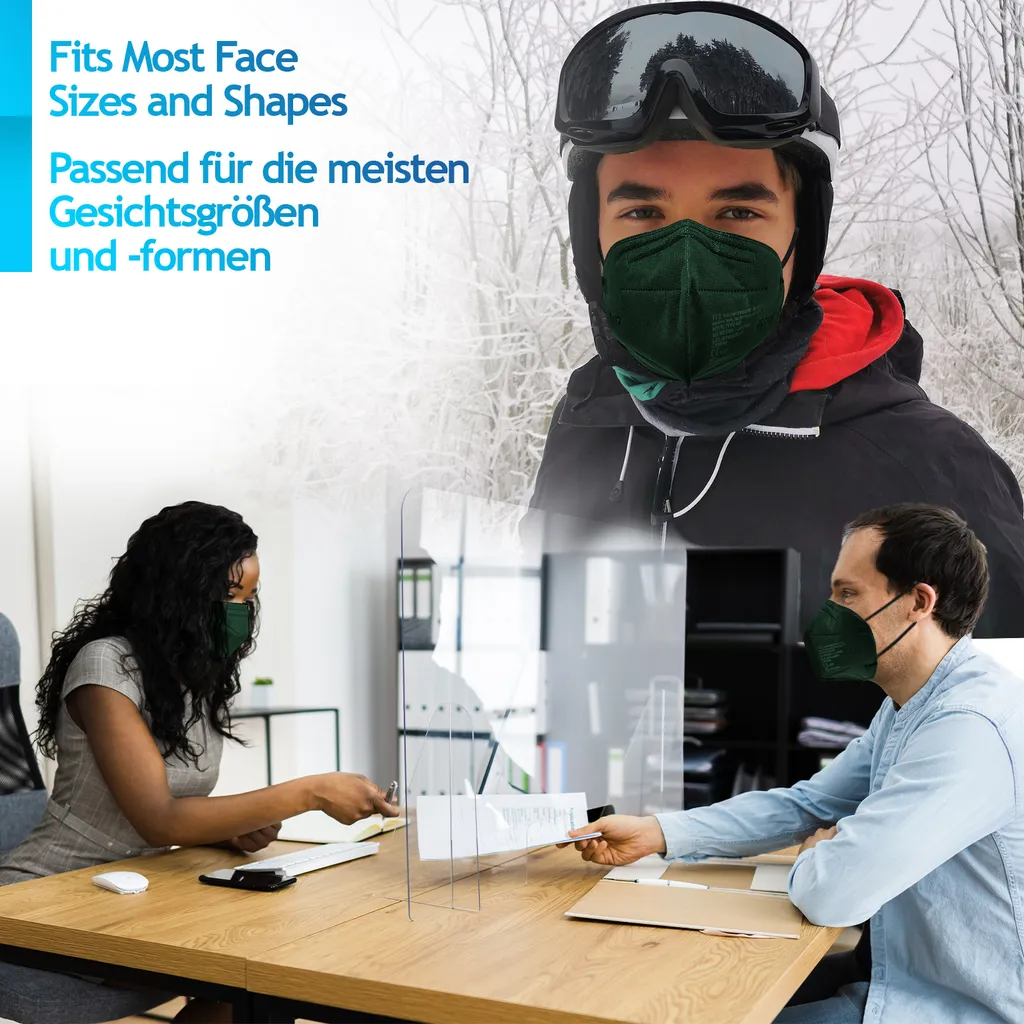 Virshields® FFP2 Mundschutz Maske - 20 Stück, PFE 94%, EN 149:2001+A1:2009, 5 Lagen, Filtrierend, EU, Dunkelgrün, Mit Ohrschlaufen - Halbmaske, Atemschutzmaske, Schutzmaske, Staubschutzmaske 10 Virshields® FFP2 Mundschutz Maske - 20 Stück, PFE 94%, EN 149:2001+A1:2009, 5 Lagen, Filtrierend, EU, Dunkelgrün, Mit Ohrschlaufen - Halbmaske, Atemschutzmaske, Schutzmaske, Staubschutzmaske – Bild 8