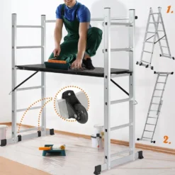 Jago® Baugerüst - 4 In1 Arbeitshöhe Max 280cm, Bis Zu 150kg Belastbar, Anti-Rutsch, Mit Rollen - Alu Multifunktionsleiter, Leitergerüst, Arbeitsgerüst, Arbeitsbühne, Mehrzweckleiter, Arbeitsplattform -Vidailo Verkaufe 50de64d215ade065d657df9b58b33b9f