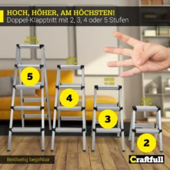 Craftfull Doppel-Klapptritt CF-131A, Aluminium-Trittleiter Klappbar (2 X 3 Stufen) 16 Craftfull Doppel-Klapptritt CF-131A, Aluminium-Trittleiter Klappbar (2 X 3 Stufen) -Vidailo Verkaufe 529edb183cf01a1fc3bd74d3edb7be67