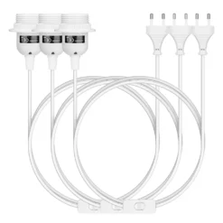 Kwmobile 3x E27 Lampenfassung Mit Schalter - E27 Fassung Weiß Mit 5m Netzkabel Schraubring Schalter - Lampenaufhängung Pendelleuchte Hängeleuchte