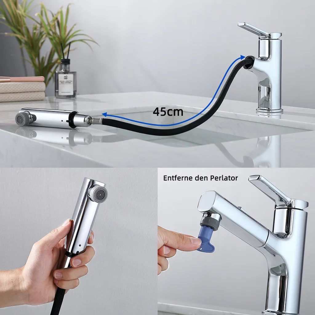 Homelody Badarmatur Mit 2 Strahlarten Wasserhahn Bad Mit Ausziehbarer Brause Waschtischarmatur, Mischbatterie Mit Mundspülungsauslauf Für Bad, Chrom 8 Homelody Badarmatur Mit 2 Strahlarten Wasserhahn Bad Mit Ausziehbarer Brause Waschtischarmatur, Mischbatterie Mit Mundspülungsauslauf Für Bad, Chrom – Bild 6