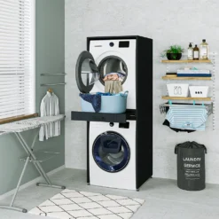 Roomart - Waschmaschinenschrank Für Trockner & Waschmaschine - Mit Ausziehbrett - Weiß - Schwarz Eiche: Weiß / + Ohne Klappschrank -Vidailo Verkaufe 547ec370008c77dd099a1a4aa2984a90