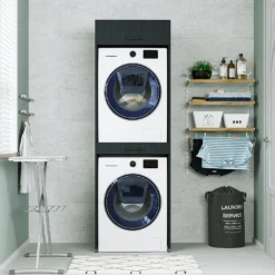 Roomart - Waschmaschinenschrank Für Trockner & Waschmaschine - Mit Ausziehbrett - Weiß - Schwarz Eiche: Weiß / + Ohne Klappschrank -Vidailo Verkaufe 57006a646434072c882c7ba25f865c52