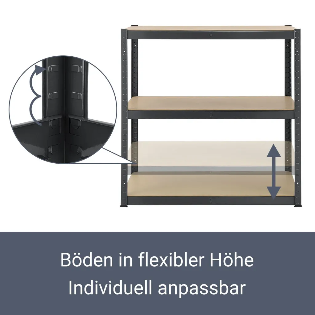 Juskys Lagerregal Basic 2er Set 180x90x40 Cm Grau – 2 Schwerlastregale Mit 10 Böden – Max. 1750 Kg - Metall Verzinkt - Regale Kellerregal Metallregal 7 Juskys Lagerregal Basic 2er Set 180x90x40 Cm Grau – 2 Schwerlastregale Mit 10 Böden – Max. 1750 Kg - Metall Verzinkt - Regale Kellerregal Metallregal – Bild 5