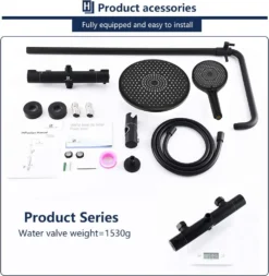 Schwarz Duschsystem Regendusche Mit Thermostat 40℃, Edelstahl Duscharmatur Set, Duschsäule Regendusche, Inkl. Verstellbar Duschstange Und Handbrause -Vidailo Verkaufe 594c7a52a6cfd4a7b07d654780f36864