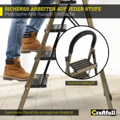 Craftfull Stehleiter CF-134A Champagner Edition Klappleiter 3 Stufen, Gummierte Standfüße, Alu Leiter Aluminiumleiter Aluleiter Mehrzweckleiter Multifunktionsleiter Haushaltsleiter Leiter -Vidailo Verkaufe 5a13ec58ff0a220cf47dc9218dfd430d