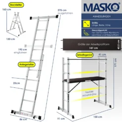 Masko® Baugerüst Alugerüst Gerüst ✓ Alu ✓ Leiter ✓ Arbeitsgerüst ✓ Arbeitsbühne | Bis 150 KG Belastbar | Anti-Rutsch Beschichtet | Gerüstleiter | (EN 131) -Vidailo Verkaufe 5a549c66fd93b714690a27a633731f4f