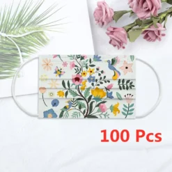 100 Stk Einwegmaske Für Kinder Atmungsaktiv Einweg Schutzmask Staubdichter Schutz Gesichtsmaske Blumen
