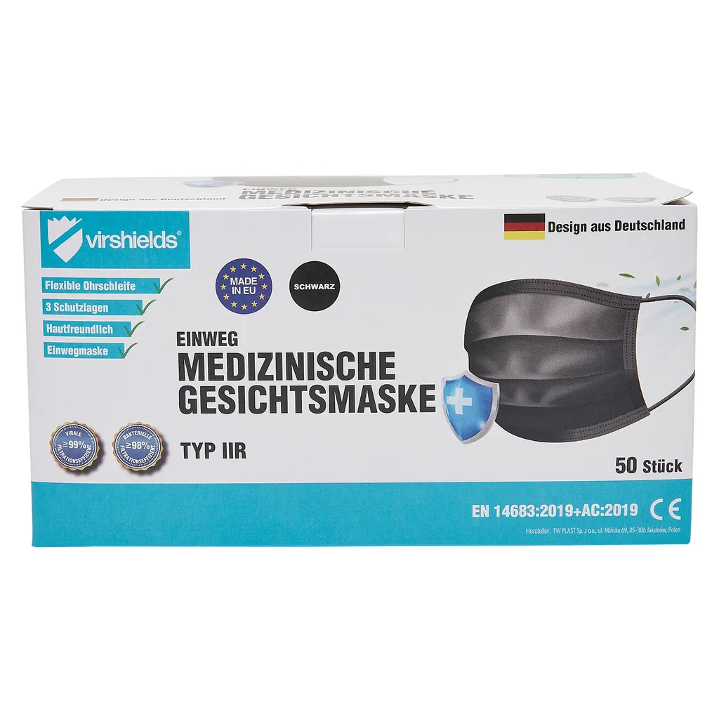Virshields® Medizinischer Mundschutz - Typ IIR, BFE 99,98%/VFE 99,6%, DIN EN 14683, EU, 50-2000 STK, 3-lagig, Farbwahl - OP Masken, Mund Und Nasenschutz, Einweg Gesichtsmaske, Einwegmasken 10 Virshields® Medizinischer Mundschutz - Typ IIR, BFE 99,98%/VFE 99,6%, DIN EN 14683, EU, 50-2000 STK, 3-lagig, Farbwahl - OP Masken, Mund Und Nasenschutz, Einweg Gesichtsmaske, Einwegmasken – Bild 8
