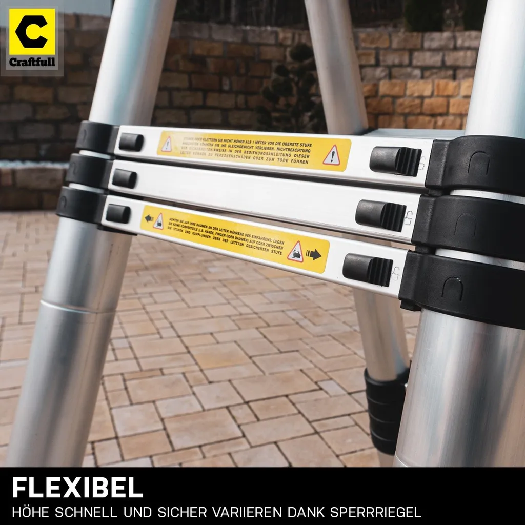 Craftfull Klapp-Teleskopleiter CF-102A - Aluminium - Klappleiter Und Anlegeleiter - Inkl. Tragetasche - Stehleiter - Mehrzweckleiter - 2 X 2.8 Meter (Total 5.6 M) 6 Craftfull Klapp-Teleskopleiter CF-102A - Aluminium - Klappleiter Und Anlegeleiter - Inkl. Tragetasche - Stehleiter - Mehrzweckleiter - 2 X 2.8 Meter (Total 5.6 M) – Bild 4