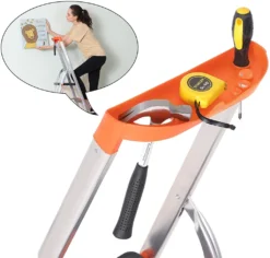 SONGMICS Leiter Mit 3 Stufen, Aluleiter, 12 Cm Breite Stufen Mit Riffelung, Anti-Rutsch-Füße, Mit Handlauf Und Werkzeugschale, Max. Belastbarkeit 150 Kg, Vom Rheinland , Silber GLT03BK -Vidailo Verkaufe 5f4b3f4f31edc8829d0218d1cfc1fddd