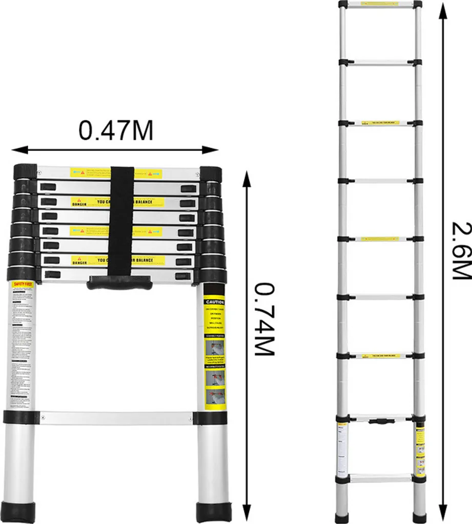 Wolketon Teleskopleiter 2.6m Stehleiter Mehrzweckleiter Alu Multifunktionsleiter Ausziehleiter 4 Wolketon Teleskopleiter 2.6m Stehleiter Mehrzweckleiter Alu Multifunktionsleiter Ausziehleiter – Bild 2