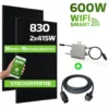 Balkonkraftwerk 830 W / 600 W Solaranlage Steckerfertig WIFI Smarte Mini-PV Photovoltaik Anlage 600 Watt Genehmigungsfrei, Schwarz