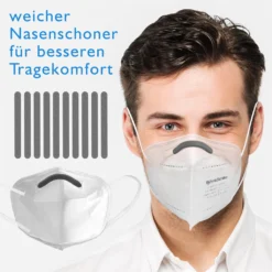 FFP2 Masken 10 Stück NR Einzeln Verpackt, Atemschutzmaske Weiss Ohne Ventil, 2x Kopfband-Verlängerung Und 10x Nasenpolster 4-lagig CE 1008 , Mund- & Nasenschutz, Schutzmasken + Halterung -Vidailo Verkaufe 60fc388aadeffd1c3758634d2bee3258