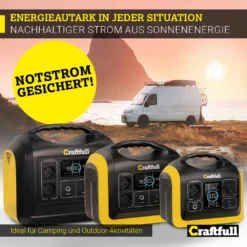 Craftfull Powerstation Adventure CP-600 Schwarz/Gelb, 595 Wh, 600 Watt, Tragbar, Lithium-Akku, Steckdose, USB -Vidailo Verkaufe 61a60acee2ca3465b3f198c4a73572fb