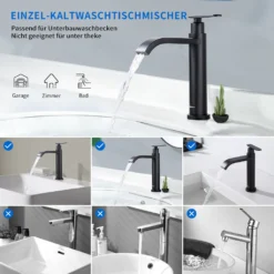 Aihom Kaltwasserhahn Schwarz Wasserhahn Kaltwasser, Waschtischarmatur Wasserfall Für Gäste WC, Einzigartiges Armatur Waschbecken Mit Auslaufhöhe 118 Mm Einhebelarmatur Für Badezimmer -Vidailo Verkaufe 6212330ae262fed0cefd36adc0b58644