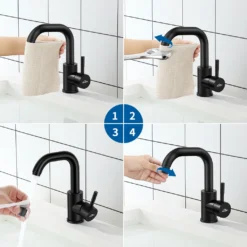 Schwarz Wasserhahn Bad, 360° Drehbar Waschtischarmatur Mischbatterie Für Waschbecken -Vidailo Verkaufe 63374692d4e6a4a75889ed51dc07e057