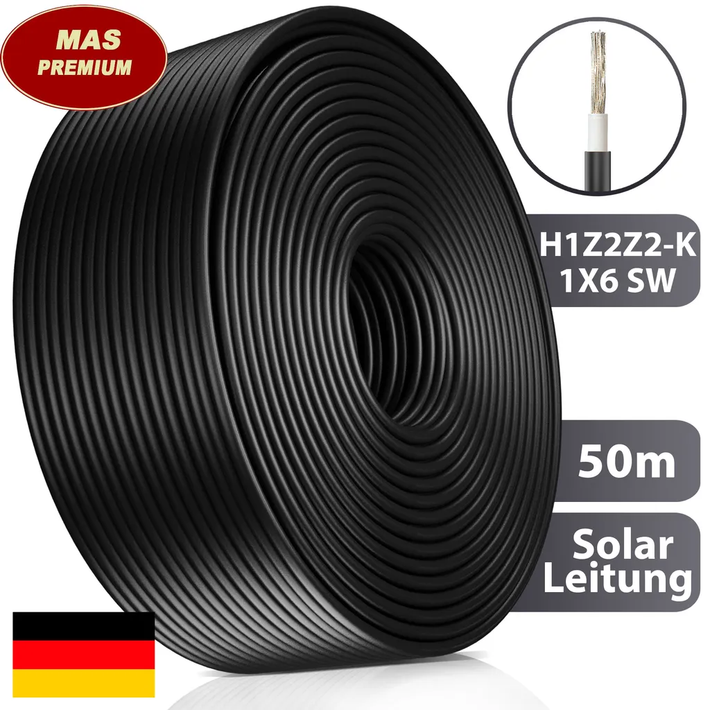 50m Solarleitung Solarkabel H1Z2Z2-K 6 Mm² Schwarz Photovoltaik Halogenfrei 4 50m Solarleitung Solarkabel H1Z2Z2-K 6 Mm² Schwarz Photovoltaik Halogenfrei – Bild 2