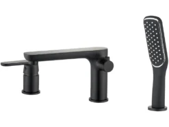 Manestein 3-Loch-Wannenbatterie DIMA, Armatur Für Die Badewanne Aus Massivem Messing, Widerstandsfähig Gegen Korrosion Und Rost, Mit Duschschlauch 1,50 M, Schwarz