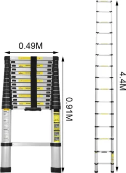 Wolketon 4.4M Alu Teleskopleiter, Multifunktionsleiter Schiebeleiter Hohe Sicherheit, Haushaltsleiter 150 Kg Belastbarkeit, Fuer Garten Innen Aussenbereich -Vidailo Verkaufe 6a1cef9660582f35e833a87255733dc0 1