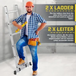 Jago® Baugerüst - 4 In1 Arbeitshöhe Max 280cm, Bis Zu 150kg Belastbar, Anti-Rutsch, Mit Rollen - Alu Multifunktionsleiter, Leitergerüst, Arbeitsgerüst, Arbeitsbühne, Mehrzweckleiter, Arbeitsplattform -Vidailo Verkaufe 6a50499e2a9ea6de88b35b3bc2200d56