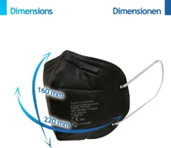 Virshields® FFP2 Mundschutz Maske - PFE 94%, EN 149:2001+A1:2009, 5 Lagen, 10-2000 Stück, Filtrierend, EU, Farbwahl - Halbmaske, Atemschutzmaske, Schutzmaske (100 Stück, Schwarz) -Vidailo Verkaufe 6cc89e41c8a49d3f9489cc93f98d0c1d