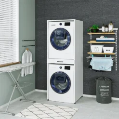 Roomart - Waschmaschinenschrank Für Trockner & Waschmaschine - Mit Ausziehbrett - Weiß - Schwarz Eiche: Weiß / + Ohne Klappschrank -Vidailo Verkaufe 6e52ada22ef8585ce9ad9d34815c0499