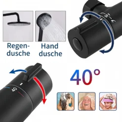 Schwarz Duschsystem Regendusche Mit Thermostat 40℃, Edelstahl Duscharmatur Set, Duschsäule Regendusche, Inkl. Verstellbar Duschstange Und Handbrause -Vidailo Verkaufe 6f79e431a2eb8ba8a91181302da1502b