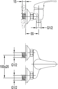 AQUALINE 50 Duscharmatur, Abstand 100mm, Chrom -Vidailo Verkaufe 6f860f5a3c587c04dfbd8cab8bfc0608