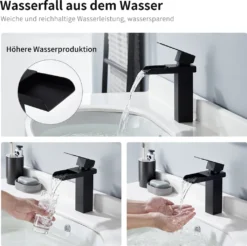 Homelody Wasserfall Wasserhahn Bad Schwarz Matt Waschtischarmatur, Konkaves Wasserfall Design Einhebelmischer Waschbeckenarmatur Aus Edelstahl Wasserhahn -Vidailo Verkaufe 71a010af5ea62fa2e50b068960b13087